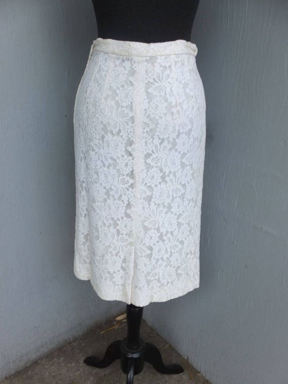 Vintage 1960s Lace Skirt, White Lace Pencil Skirt… - image 6