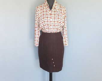 Vintage Wiggle Skirt, 1950s/60s, Brown Wool Pencil Skirt, Cigarette Skirt, Pin Up Skirt, Career Skirt   waist 26