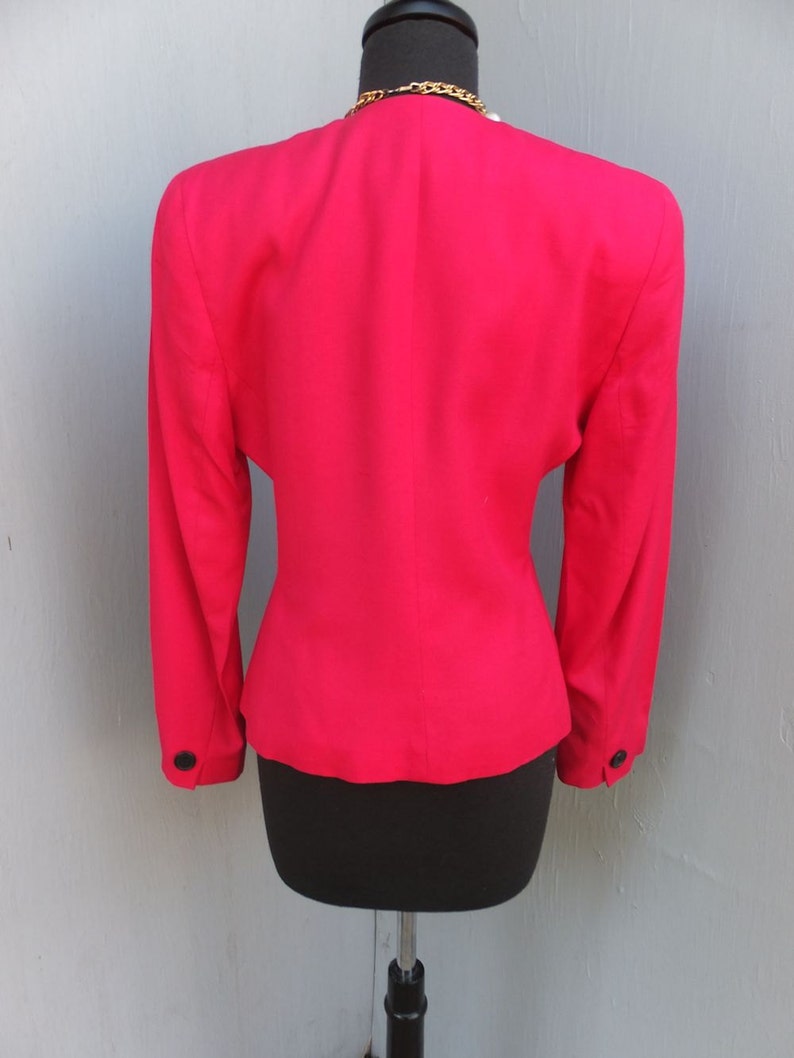 Vintage 1980s Jacket, Saville, Hot Pink Jacket, Linen and Rayon, Career Jacket, size 6 image 4