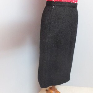 1960s Pencil Skirt, Black Nubby Wool Pencil Skirt, Wiggle, Secretary Academia Career Skirt, Waist 26 image 7