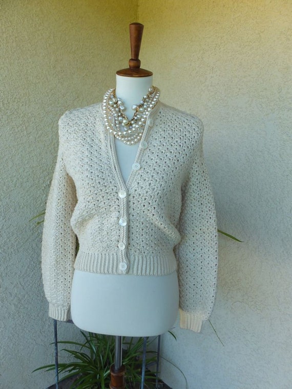 Vintage HAND KNIT Sweater, Button Front Cardigan,… - image 9