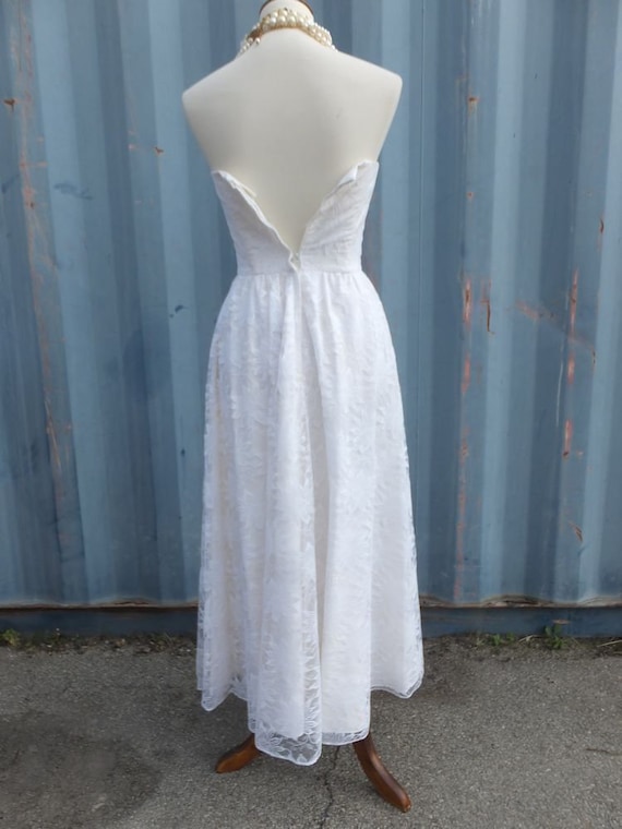 Beautiful Strapless White Lace Satin Beaded Prom Dress Vintage Wedding Dress Y7534 main image 1