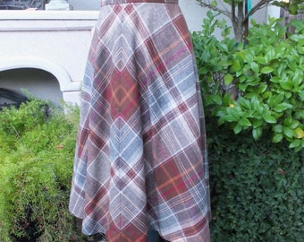 Vintage 1970s Plaid Skirt, College Town, Brown Plaid Wool Blend A-Line Skirt, Academia, Preppy, Secretary,  size 5/6