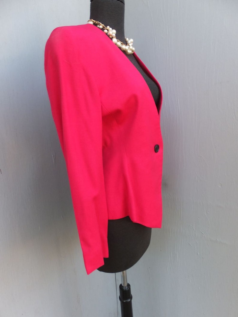 Vintage 1980s Jacket, Saville, Hot Pink Jacket, Linen and Rayon, Career Jacket, size 6 image 3