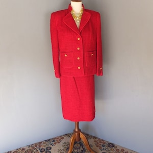 Vintage 1980er/90er Jahre Rote Wolle 2 tlg. Anzug, Saks Fifth Avenue, Business oder Urlaubsanzug, Dressy, Cocktail, Dinner, Elegant,
