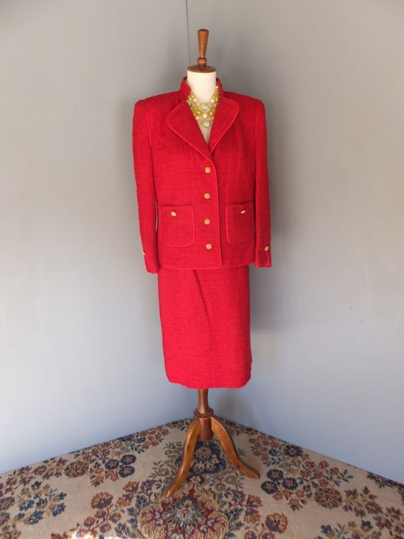 Vintage 1980s/90s  Red Wool 2 pc. Suit, Saks Fifth