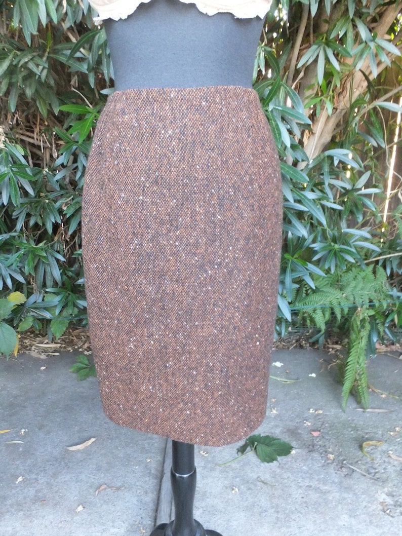 Vintage 60s/70s Skirt, Tami Sophisticates San Francisco, Brown Wool w/Confetti, Pencil or Wiggle Secretary Skirt, Size 9/10 image 3