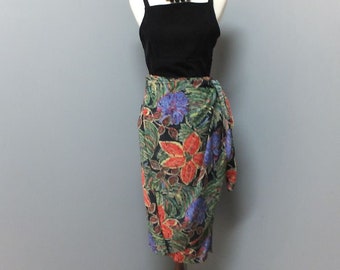 Tropical Wrap Style Skirt or Summer Beach Cover Up, Resort Wear Rayon & Cotton by Together Size 8