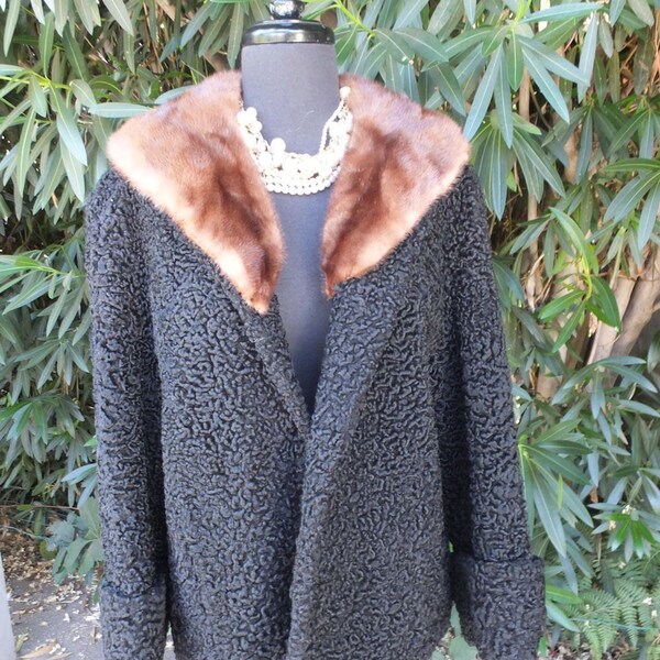 Fantastische Vintage krullend lam Jacket/jas w/Mink kraag door George Benioff bonthandelaren / groot