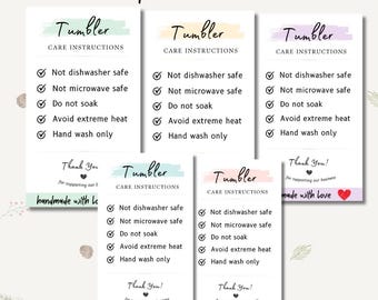 Skinny Tumbler Care Card Cup Care Card Instruction Png SVG PDF Small Business Supplies Washing Instructions Ready To Print Instant Download