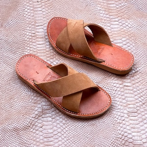 Handmade Moroccan Leather Criss-Cross Sandals: Tan Summer Shoes