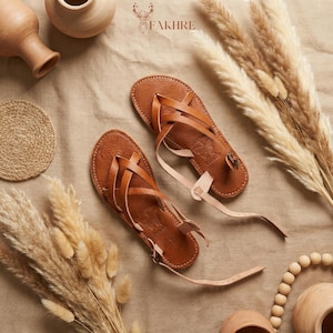 Handmade Moroccan Leather Gladiator Sandals for Women, Boho Flat Ankle Strap Sandals,Genuine Leather Summer Shoes,Minimalist Artisan Sandals image 8