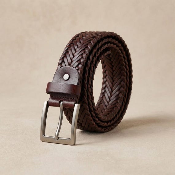 Handmade Braided Brown Leather Belt, Woven Genuine Leather Belt for Men and Women, Adjustable Casual Jeans Belt, Artisan Leather Accessory