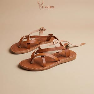 Handmade Moroccan Leather Gladiator Sandals for Women, Boho Flat Ankle Strap Sandals,Genuine Leather Summer Shoes,Minimalist Artisan Sandals image 7