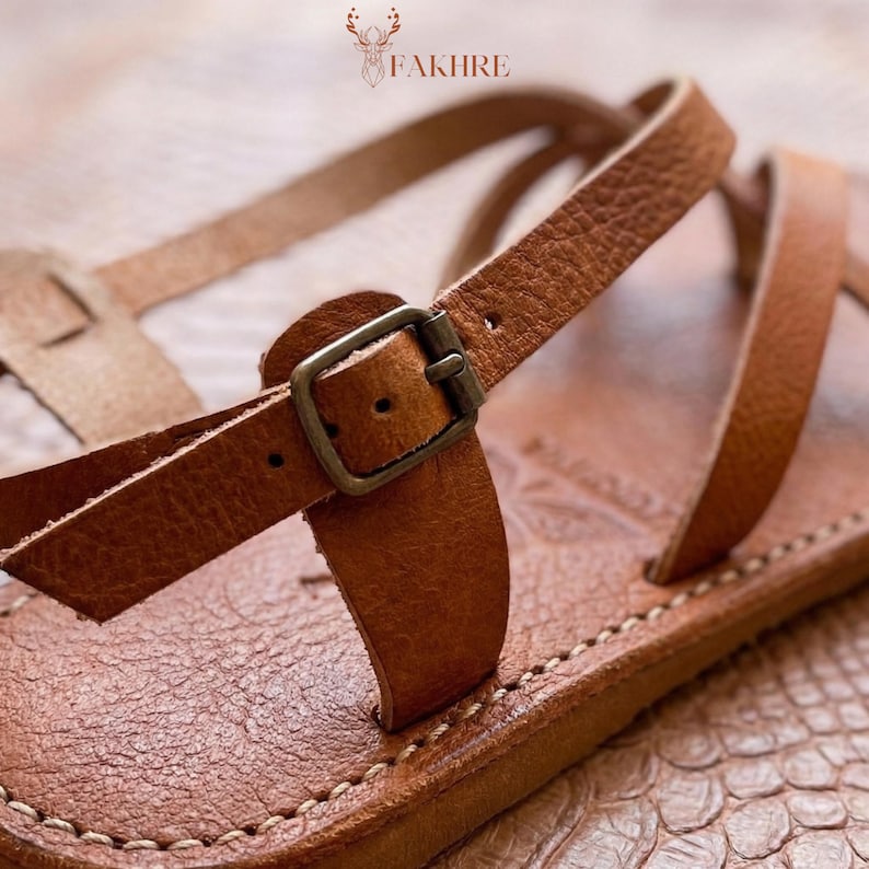 Handmade Moroccan Leather Gladiator Sandals for Women, Boho Flat Ankle Strap Sandals,Genuine Leather Summer Shoes,Minimalist Artisan Sandals image 6