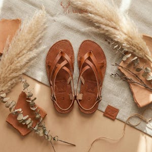 Handmade Moroccan Leather Gladiator Sandals for Women, Boho Flat Ankle Strap Sandals,Genuine Leather Summer Shoes,Minimalist Artisan Sandals image 3