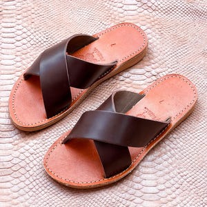 Handmade Moroccan Leather Criss-Cross Sandals: Dark Brown Summer Flats