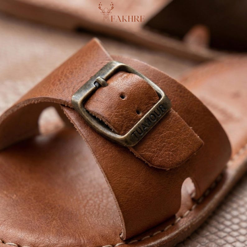 Handmade Moroccan Leather Buckle Sandals for Women, Boho Flat Slide Sandals, Genuine Leather Summer Shoes, Minimalist Artisan Comfort Slides image 4