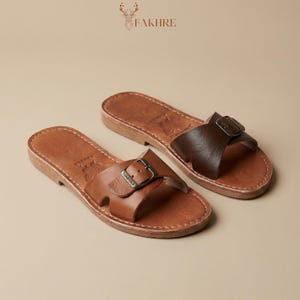Handmade Moroccan Leather Buckle Sandals for Women, Boho Flat Slide Sandals, Genuine Leather Summer Shoes, Minimalist Artisan Comfort Slides image 10