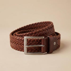 Handmade Braided Brown Leather Belt, Woven Genuine Leather Belt for Men and Women, Adjustable Casual Jeans Belt, Artisan Leather Accessory image 3