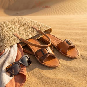 Handmade Moroccan Leather Buckle Sandals for Women, Boho Flat Slide Sandals, Genuine Leather Summer Shoes, Minimalist Artisan Comfort Slides image 5