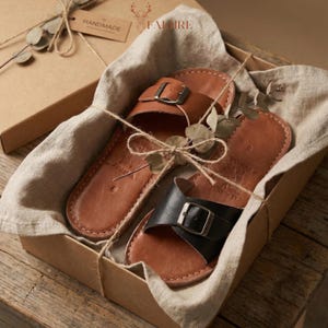 Handmade Moroccan Leather Buckle Sandals for Women, Boho Flat Slide Sandals, Genuine Leather Summer Shoes, Minimalist Artisan Comfort Slides image 7
