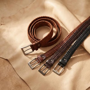 Handmade Braided Brown Leather Belt, Woven Genuine Leather Belt for Men and Women, Adjustable Casual Jeans Belt, Artisan Leather Accessory image 5