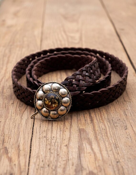 Handmade Braided Leather Belt – Dark Brown Moroccan Vintage  display picture 3
