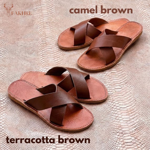 Handmade Moroccan Warm Brown Leather Slide Sandals – Criss  display picture 3