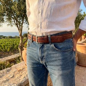 Handmade Braided Brown Leather Belt, Woven Genuine Leather Belt for Men and Women, Adjustable Casual Jeans Belt, Artisan Leather Accessory image 8