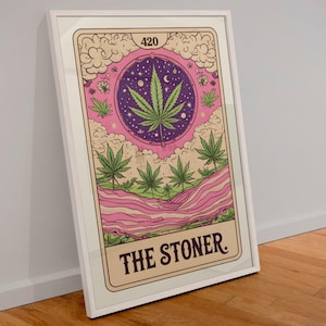 Unkraut Thema Tarot-Karte Poster, Matte Vertikale Poster, Stoner Kunstdruck, Wohnheim Dekor, Hippie Wandkunst, Marihuana Geschenk