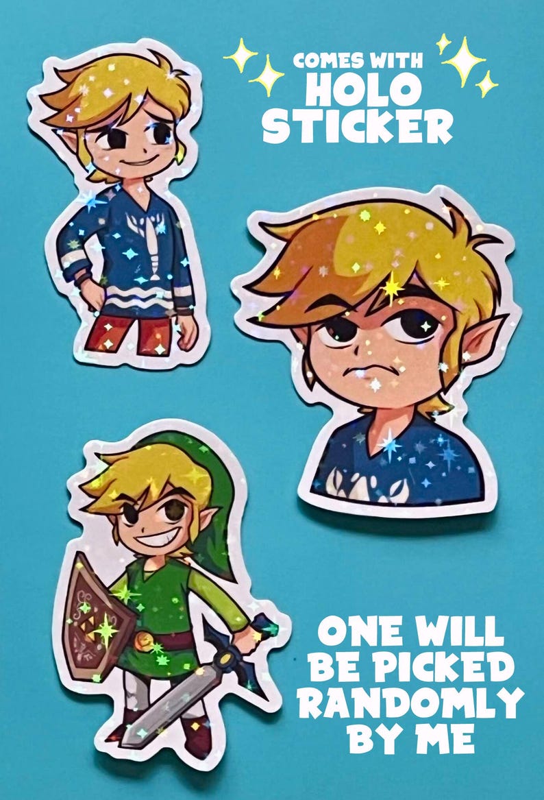 Toon Link Sticker Sheet [w/ 1 Holo Sticker] - Vinyl Stickers- 7'' X 5 ...