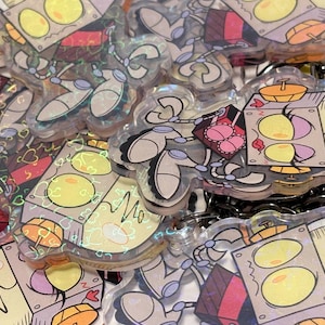 Whatever Happened!? - Heart Holographic Double Sided Acrylic Keychains and Sticker Sheet - Robot Jones