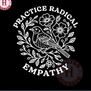 Practica la empatía radical PNG, arte lineal de pájaro floral, diseño activista significativo, 300 DPI