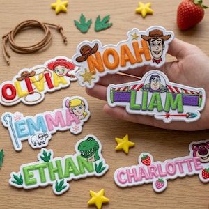 Toy Story Custom Name Gestickter Aufnäher, personalisierter Kinder Rucksack Patch, Woody Buzz Jessie Rex Aufnäher zum Aufbügeln