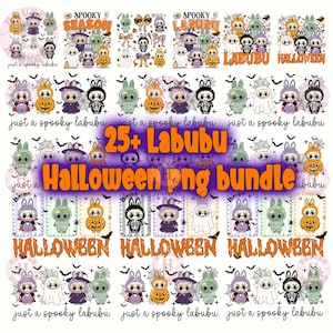 25+ Labubu Spooky Doll Monster Characters Bundle Png, Pumpkin Doll For Kids Girls Png, Monster Doll Horror Png, Halloween Sublimation Bundle
