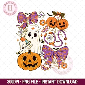 Nurse Halloween Coquette Png, Cute Spooky Nurse Shirt Design, Funny Ghost Nurse Png, Preppy Halloween Nurse Png, ER Nurse Sublimation