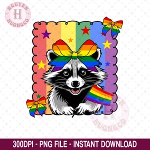 コケット・アライグマ プライド LGBT PNG、かわいいレインボーリボン LGBTQ+、面白いプライド月間 PNG、かわいいクィア動物デザイン、LGBTサポート昇華 PNG