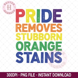 Pride Removes Stubborn Orange Stain Png, Trendy Png, Rainbow LGBTQ+ Shirt Design Png, Funny Pride Month Png, LGBT Support Sublimation Design