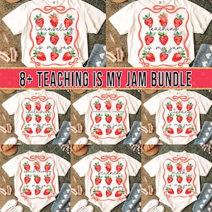 8+ Teaching Is My Jam Strawberry Coquette Back To School Bundle Png, Everyday Png, Preppy Teacher Design,Coquette Teacher Png School Bundle
