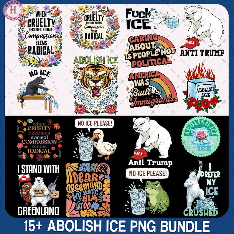 Paquete de más de 15 PNG antihielo / Protesta social por la justicia / Compasión y derechos humanos / Arte digital / Cita de activismo / PNG imagen 1