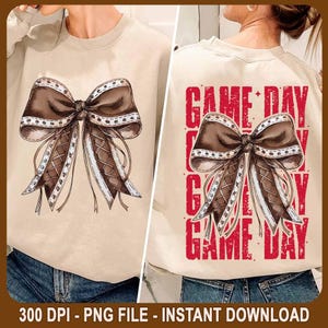 Coquette Football Game Day PNG, Football Bow Png, Red Glitter Football PNG, Football Mama, Red Football Png, Football Mom Sublimation Design