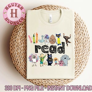 Kinderboeken lezen png, leraar leven png, boekenliefhebber png, familievakantie png, leuk lerarenshirt png, stripfiguren shirtontwerp