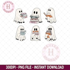 Ghost Books Halloween PNG, Cute Ghost Book Nerd, Ghost Halloween PNG, Reading Halloween, Teacher Png, Librarian Sublimation, Spooky Season