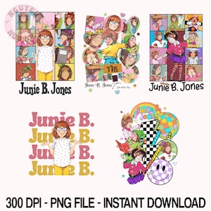 Junie B. Jones Eras Png Bundle, Teacher Library Book Club Kindergarten School Png, Junie B Teacher Png, Children's Character Affirmations