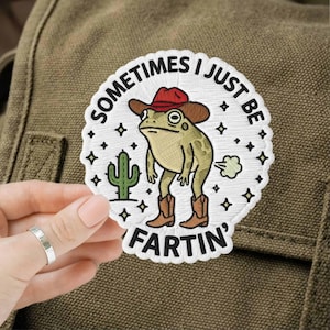 Parche bordado "A veces me tiro pedos", divertido parche de meme de animales con forma de rana vaquera desquiciada para ropa, chaquetas y mochilas.