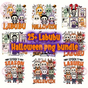 25+ Labubu Spooky Doll Monster Characters Bundle Png, Pumpkin Doll For Kids Girls Png, Monster Doll Horror Png, Halloween Sublimation Bundle