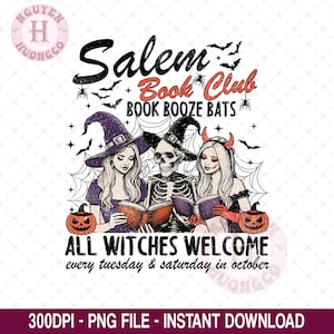 Witchy Book Club PNG, Spooky Girl Reading Png, Book Lover Halloween Design, Massachusetts Halloween Design, Witches Salem Png, Salem, Witch