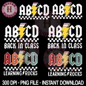 ABCD Teachers Pencil Lightning Bolt Back To School Kids PNG Designs Bundle, Gift for Teacher, Back to School Png, Teacher Life Png