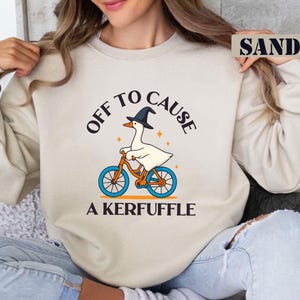 Off To Cause A Kerfuffle PNG, Funny Goose Digital Download, Silly Goose With Knife Sublimation Design, Farm Animal Meme Clipart